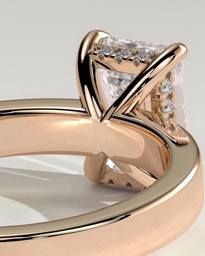Carmella - Emerald Claw Solitaire with Flat Cigar Band and Hidden Halo Engagement Ring - Rose Gold