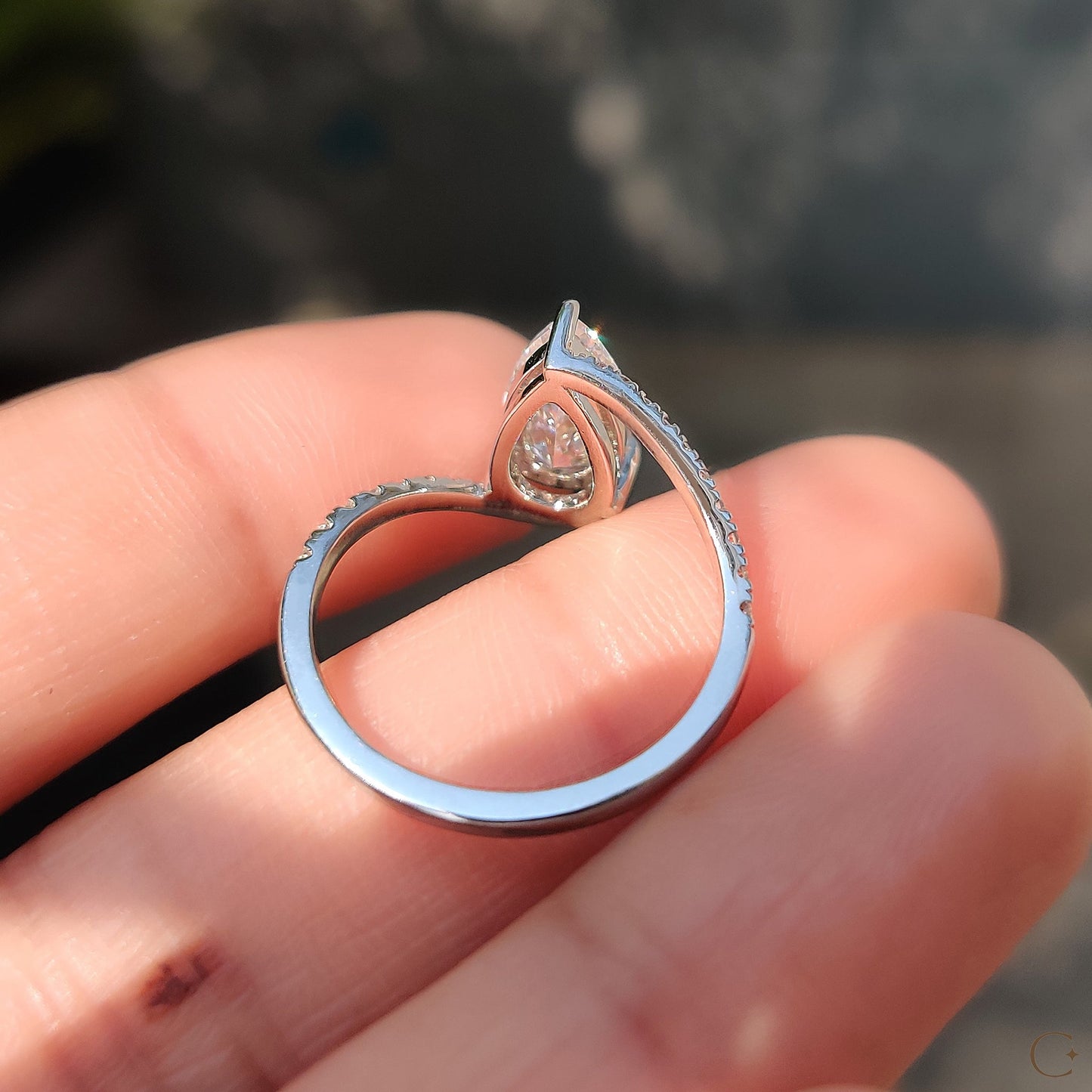 Pear Diamond Engagement Ring In Bypass Pave Setting