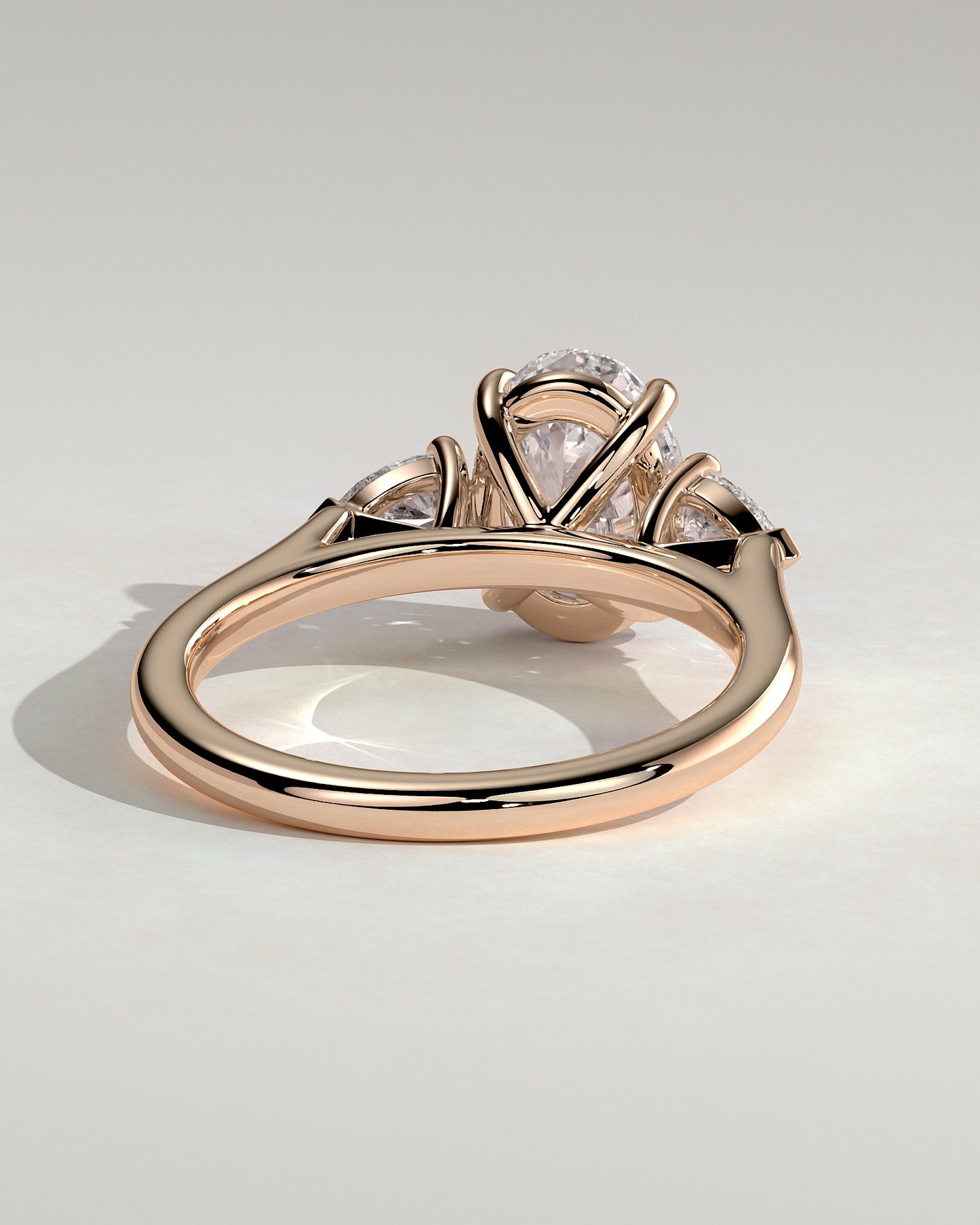 Alexia - Oval Claw Trilogy with Pear Side Stones and Cathedral Setting Engagement Ring - Rose Gold - Rose Gold 2ct