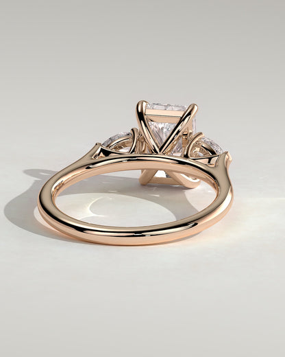 Jasmine - Radiant Claw Trilogy with Pear Side Stones and Cathedral Setting Engagement Ring - Rose Gold