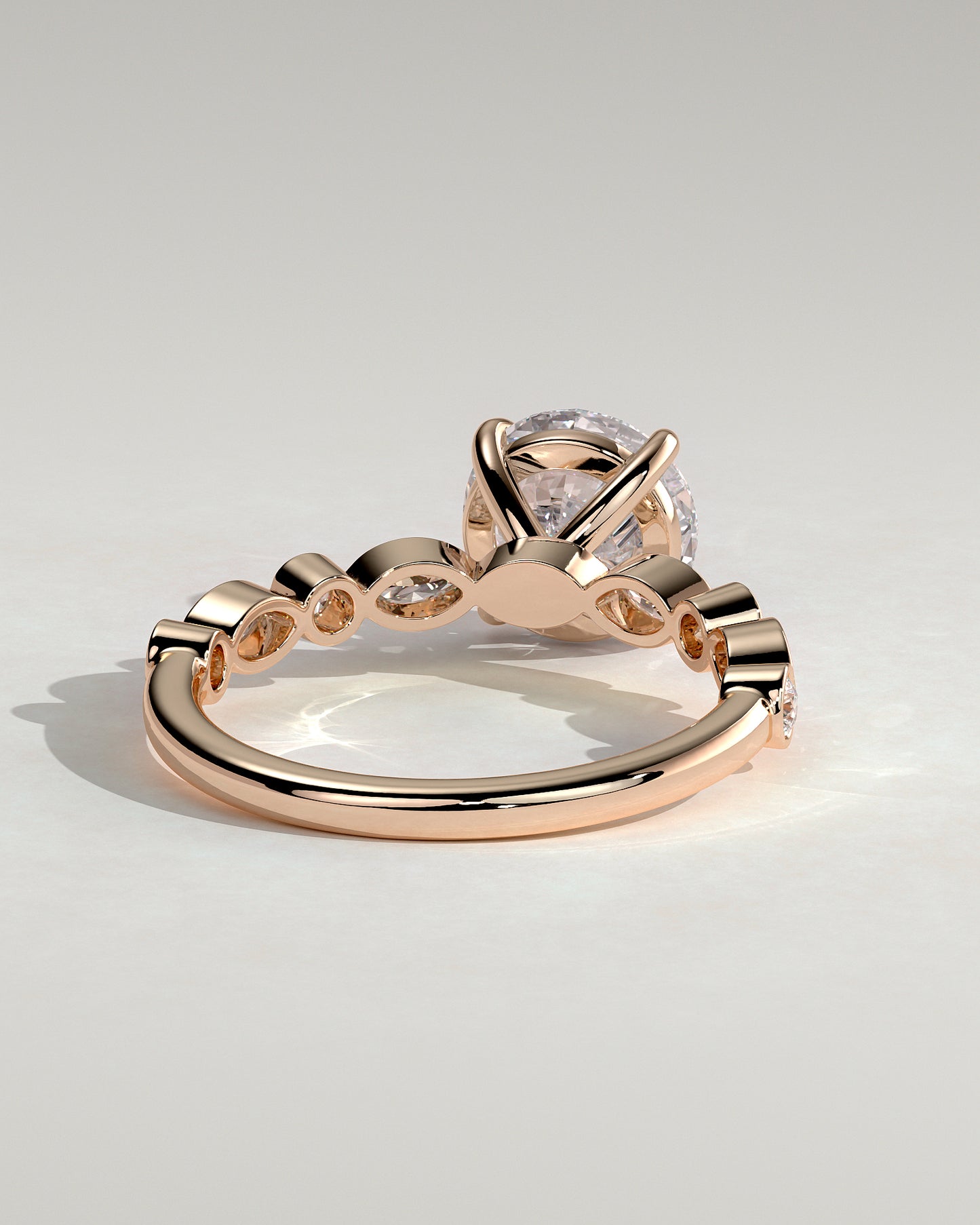 Cartia - Round Claw Solitaire with Round-Marquise Bezel Accent Stones Engagement Ring - Rose Gold - Rose Gold 2ct
