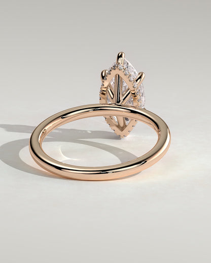 Claire - Marquise Claw Solitaire with Wrap Around Hidden Halo Engagement Ring - Rose Gold