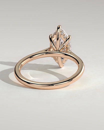 Jenna - Marquise Claw Solitaire with Hidden Halo and Cathedral High Setting Engagement Ring - Rose Gold