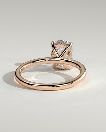 Ava - Elongated Cushion Claw Solitaire with Hidden Halo Engagement Ring - Rose Gold