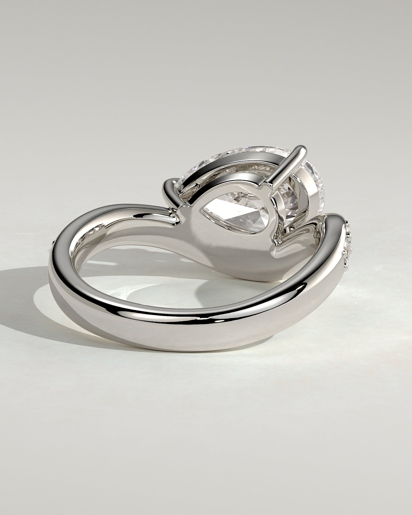 Eliza - Pear Claw Solitaire with Bead Set Pave Wave Band and East West Setting Engagement Ring - Platinum - White Gold / Platinum 2ct