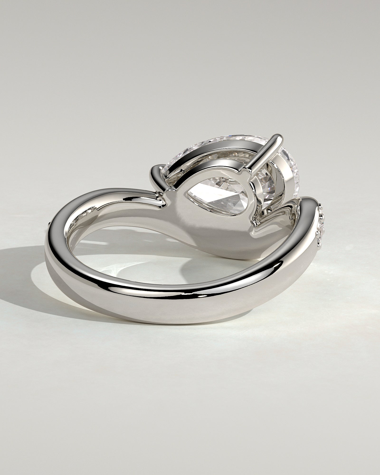 Eliza - Pear Claw Solitaire with Bead Set Pave Wave Band and East West Setting Engagement Ring - Platinum - White Gold / Platinum 2ct