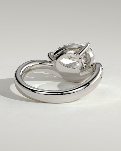 Eliza - Pear Claw Solitaire with Bead Set Pave Wave Band and East West Setting Engagement Ring - Platinum