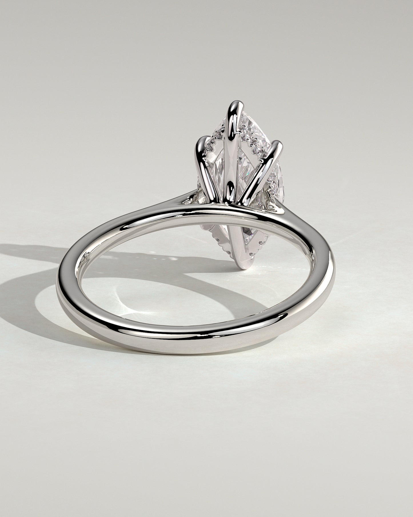Heather - Marquise Claw Solitaire with Hidden Halo, Tapered Band and Cathedral High Setting Engagement Ring - Platinum - White Gold / Platinum 2ct