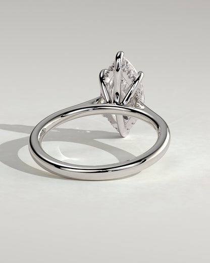 Heather - Marquise Claw Solitaire with Hidden Halo, Tapered Band and Cathedral High Setting Engagement Ring - Platinum