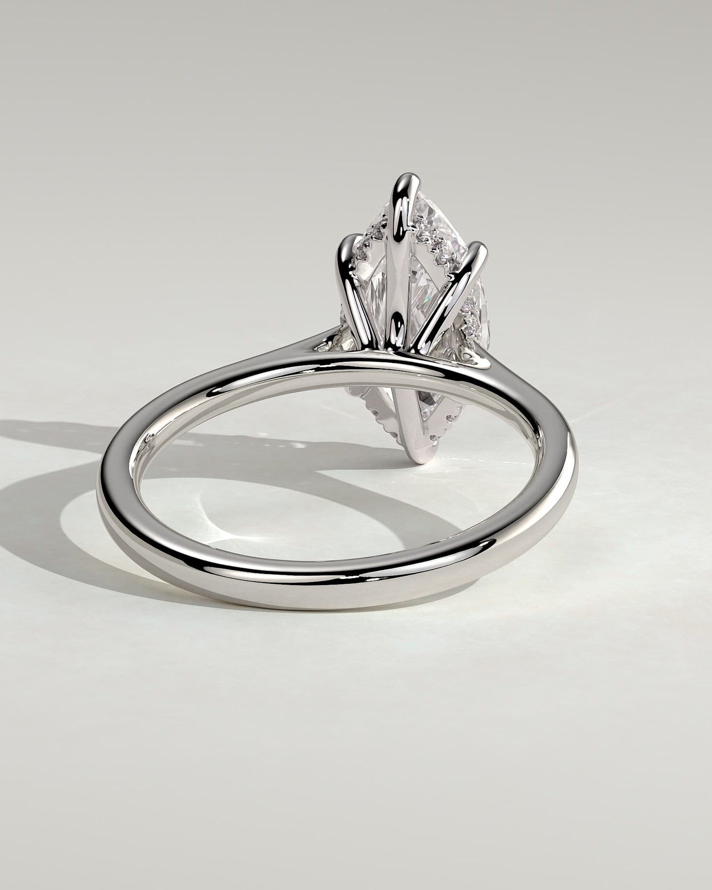 Heather - Marquise Claw Solitaire with Hidden Halo, Tapered Band and Cathedral High Setting Engagement Ring - White Gold