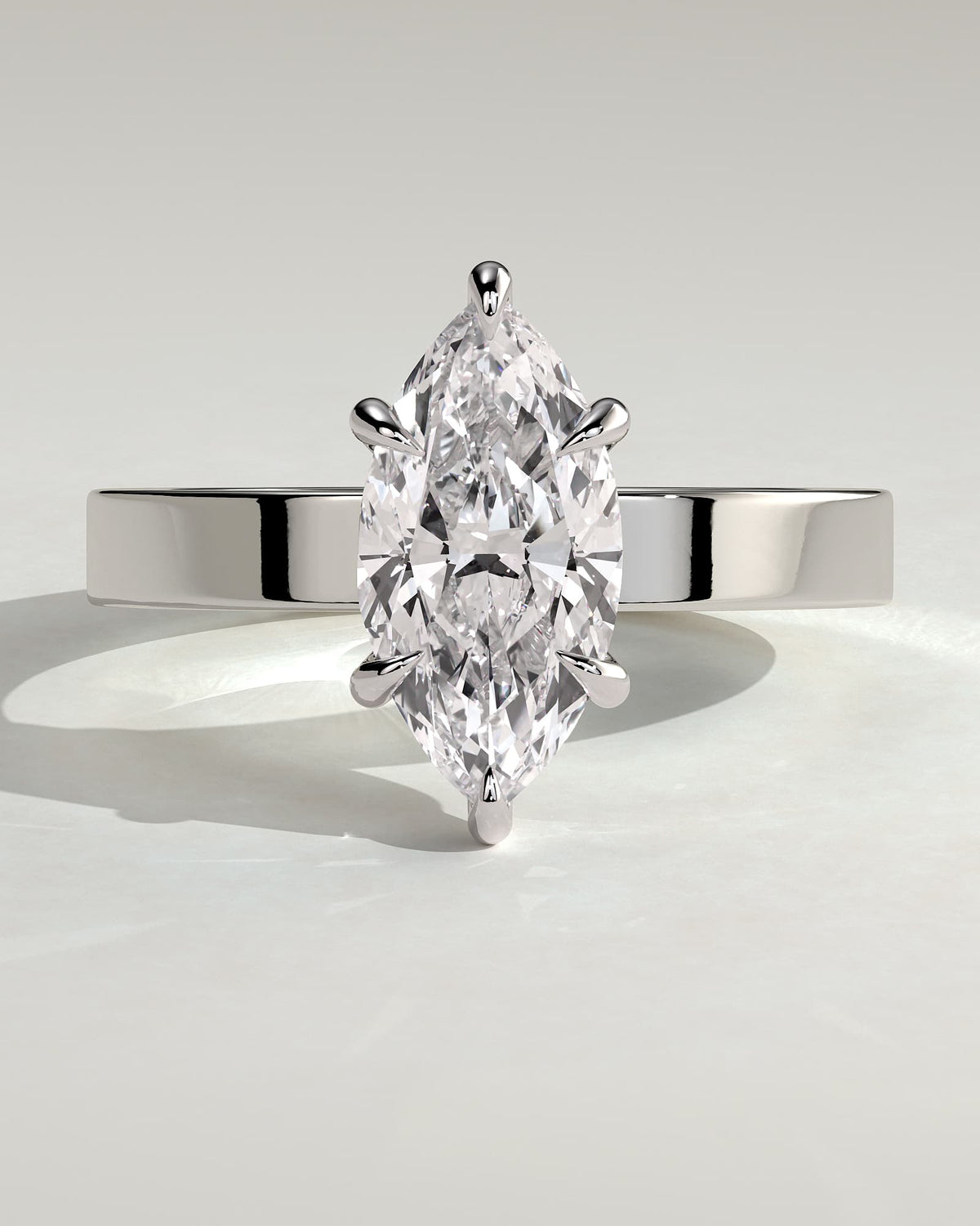 Aisha - Marquise Claw Solitaire with Flat Cigar Band and Hidden Halo Engagement Ring - White Gold - white gold - Lara Jewels