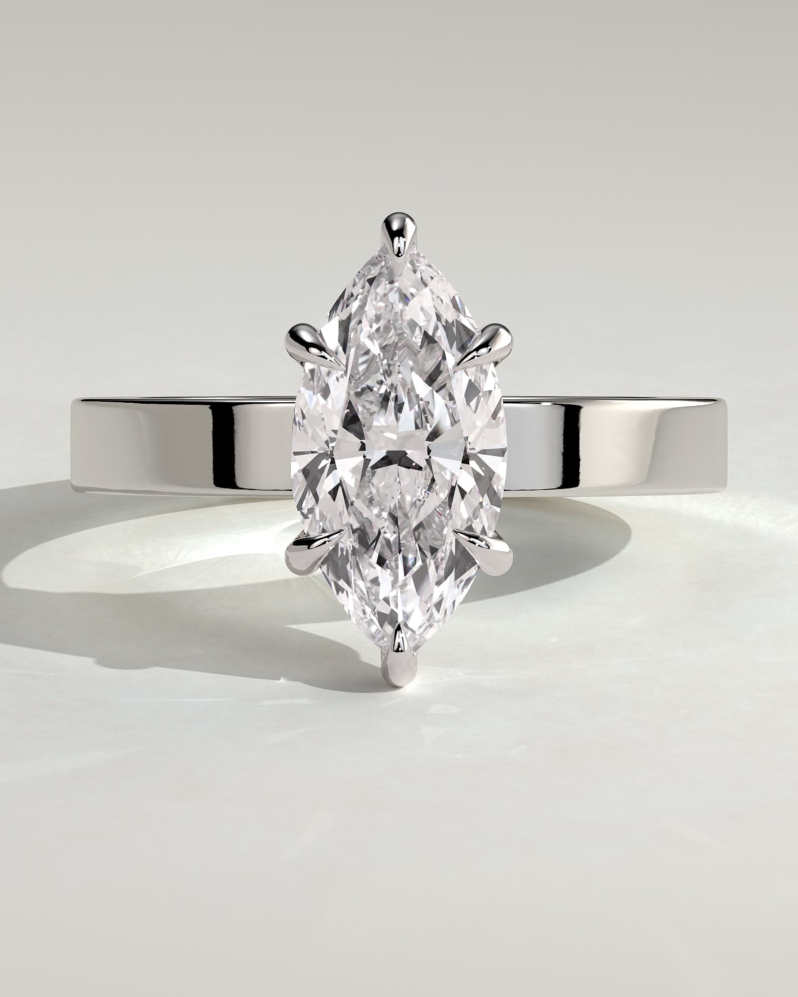 Aisha - Marquise Claw Solitaire with Flat Cigar Band and Hidden Halo Engagement Ring - White Gold - white gold - Lara Jewels