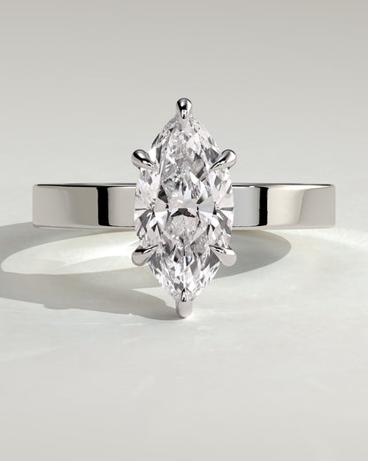 Aisha - Marquise Claw Solitaire with Flat Cigar Band and Hidden Halo Engagement Ring - White Gold - white gold - Lara Jewels