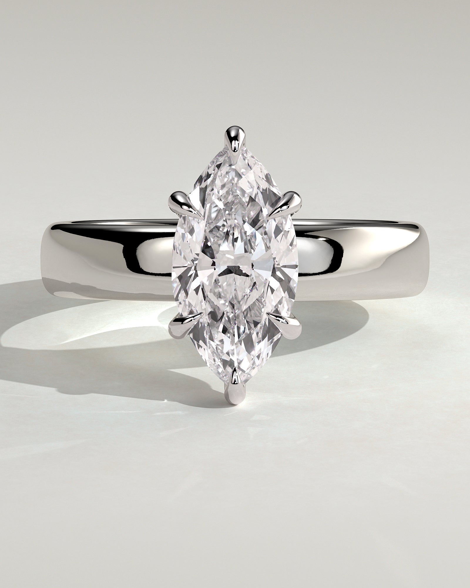 Gigi - Marquise Claw Solitaire with Cigar Band and Hidden Halo Engagement Ring - Platinum - White Gold / Platinum 2ct