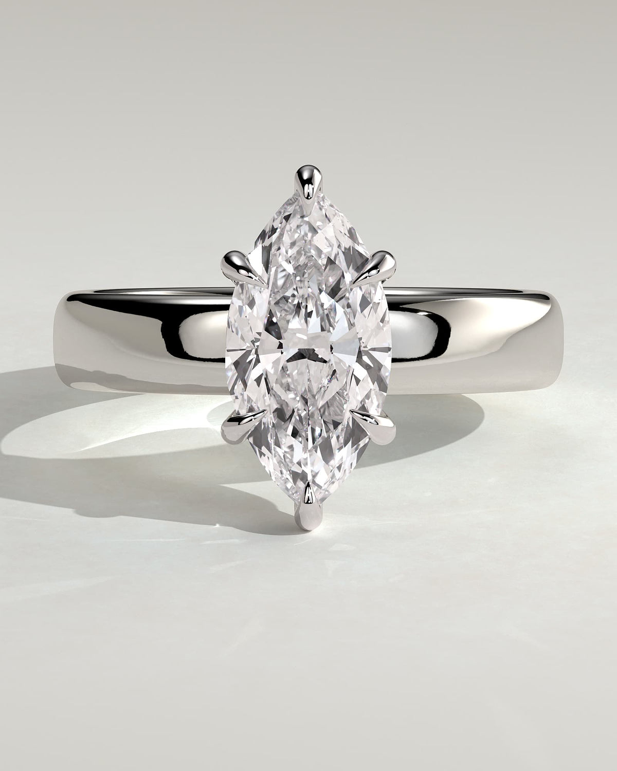 Gigi - Marquise Claw Solitaire with Cigar Band and Hidden Halo Engagement Ring - White Gold