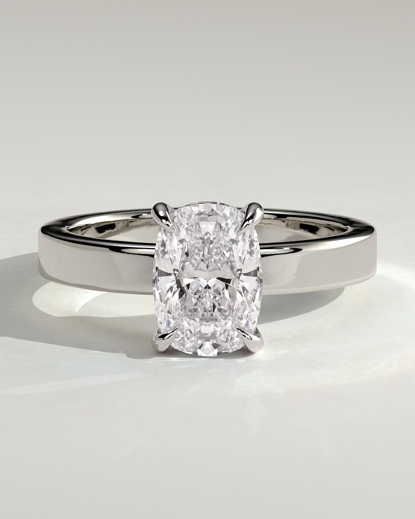 Kai - Elongated Cushion Claw Solitaire with Flat Cigar Band and Hidden Halo Engagement Ring - Platinum