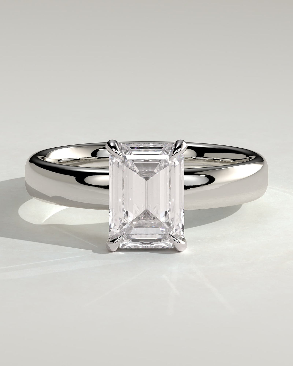 Kate - Emerald Claw Solitaire with Cigar Band and Hidden Halo Engagement Ring - Platinum