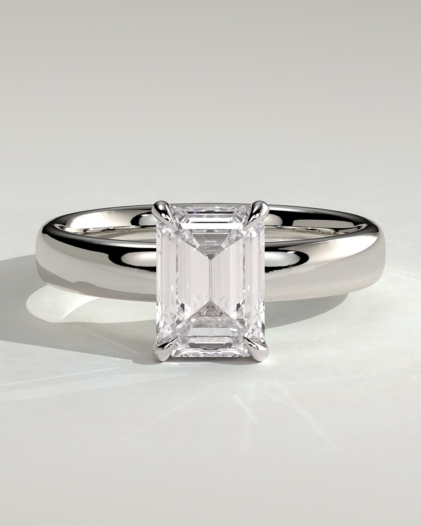 Kate - Emerald Claw Solitaire with Cigar Band and Hidden Halo Engagement Ring - White Gold