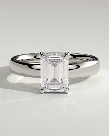 Kate - Emerald Claw Solitaire with Cigar Band and Hidden Halo Engagement Ring - White Gold