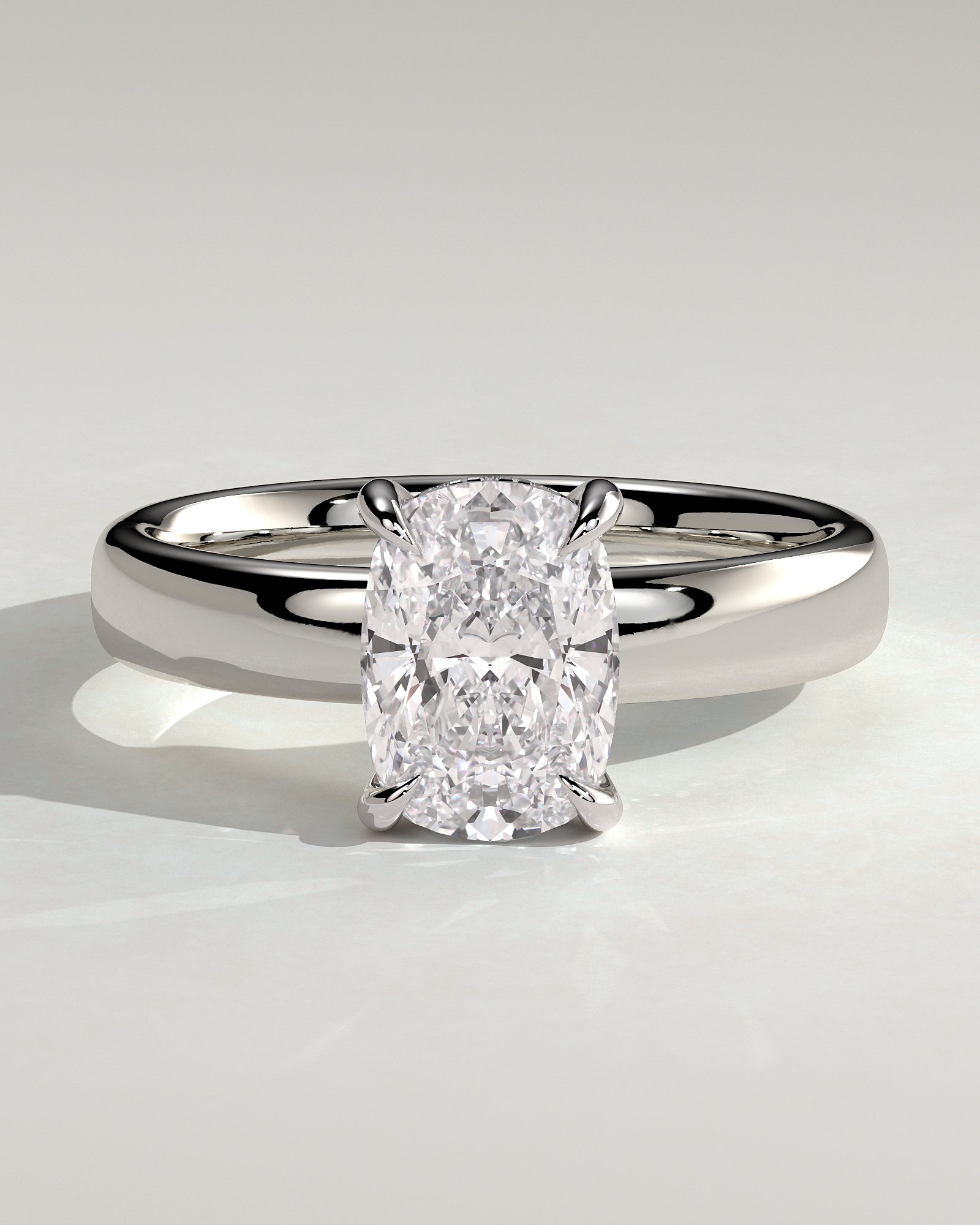 Cora - Elongated Cushion Claw Solitaire with Cigar Band and Hidden Halo Engagement Ring - Platinum - White Gold / Platinum 2ct