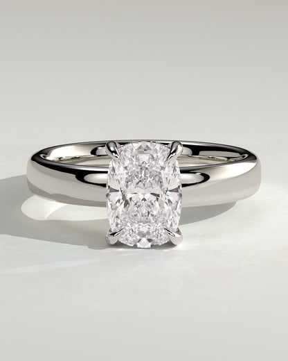Cora - Elongated Cushion Claw Solitaire with Cigar Band and Hidden Halo Engagement Ring - Platinum