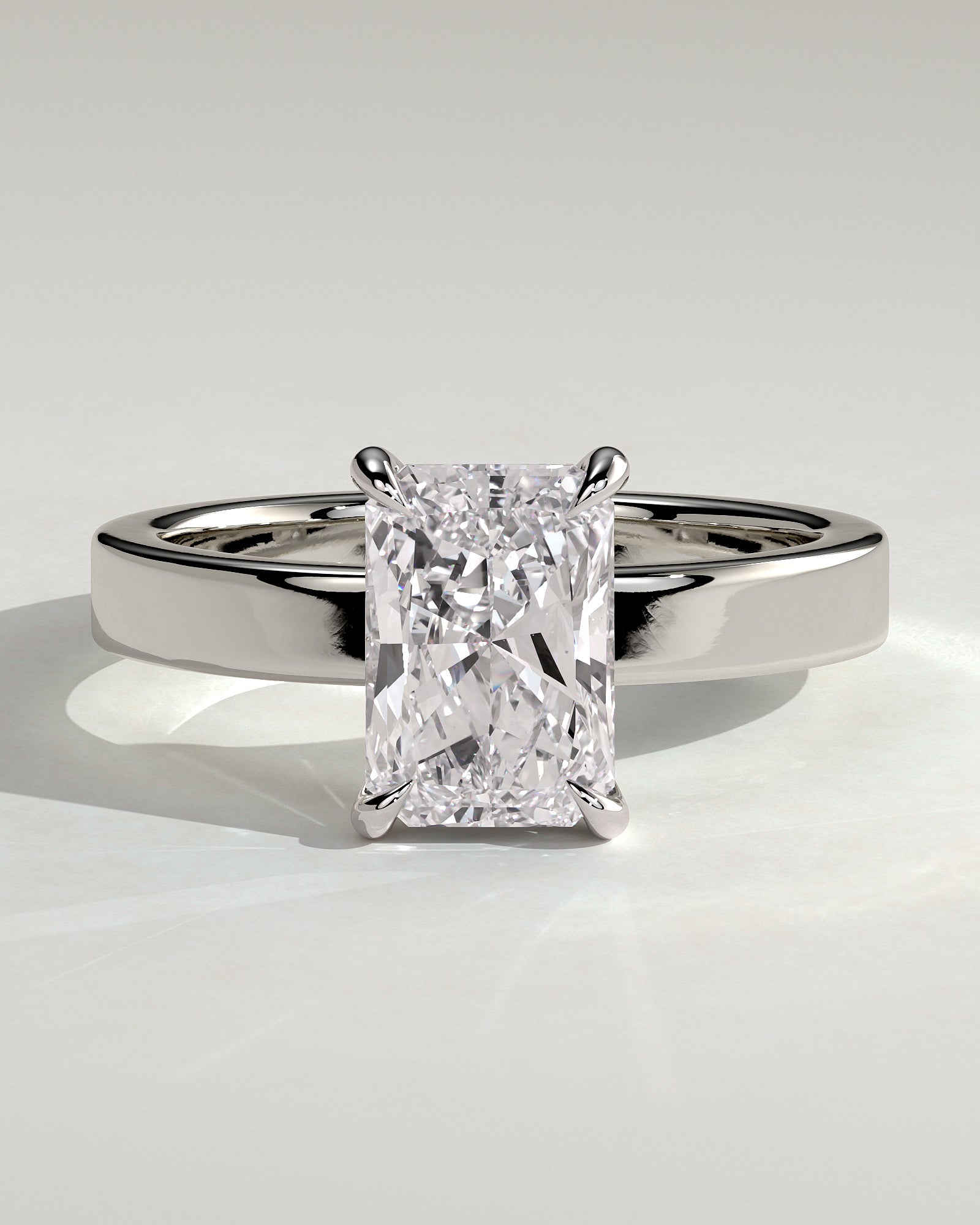 Aida - Radiant Claw Solitaire with Flat Cigar Band and Hidden Halo Engagement Ring - Platinum - White Gold / Platinum 2ct