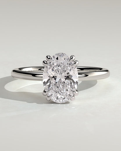Avery - Oval Double Claw Solitaire with Hidden Halo Engagement Ring - Platinum
