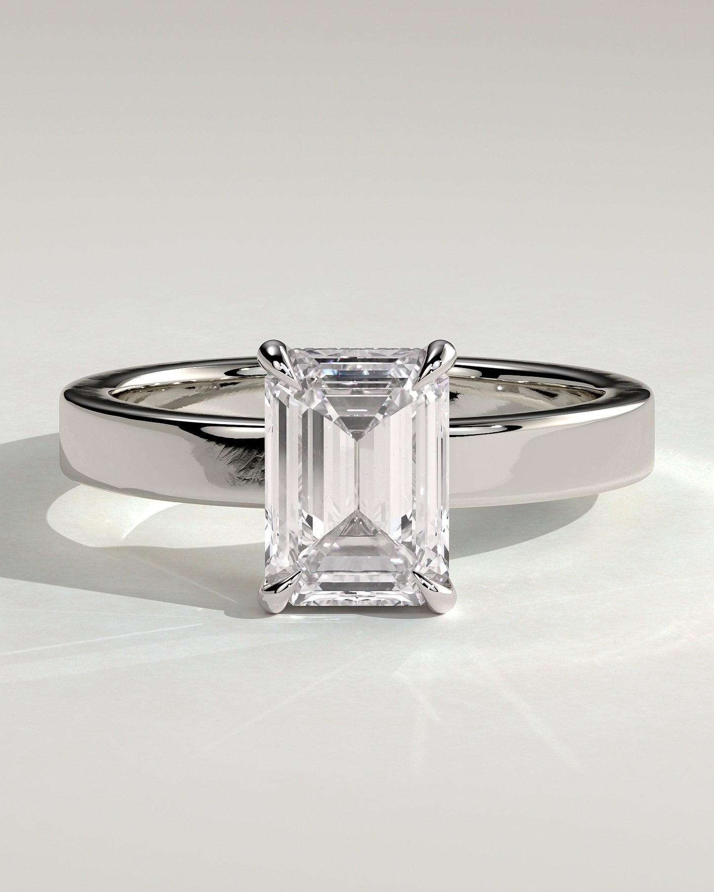 Carmella - Emerald Claw Solitaire with Flat Cigar Band and Hidden Halo Engagement Ring - Platinum - White Gold / Platinum 2ct