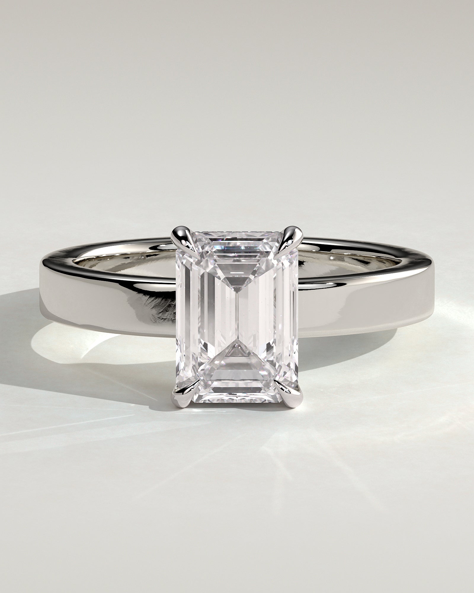 Carmella - Emerald Claw Solitaire with Flat Cigar Band and Hidden Halo Engagement Ring - Platinum - White Gold / Platinum 2ct