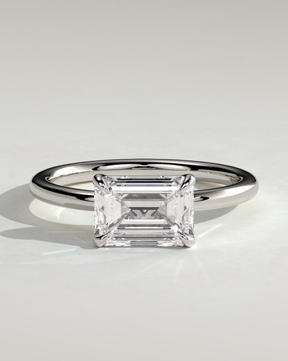 Debbie - Emerald East West Claw Solitaire Engagement Ring - White Gold