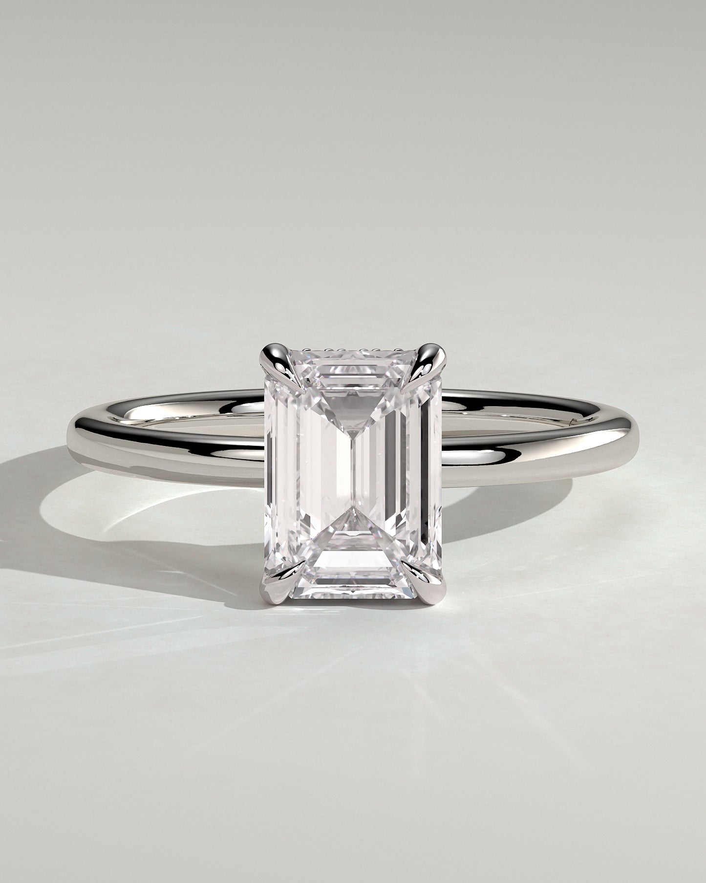 Alice - Emerald Claw Solitaire with Hidden Halo Engagement Ring - Platinum - White Gold / Platinum 2ct