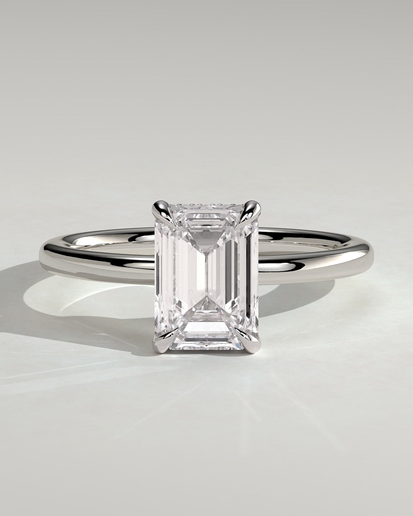 Alice - Emerald Claw Solitaire with Hidden Halo Engagement Ring - White Gold