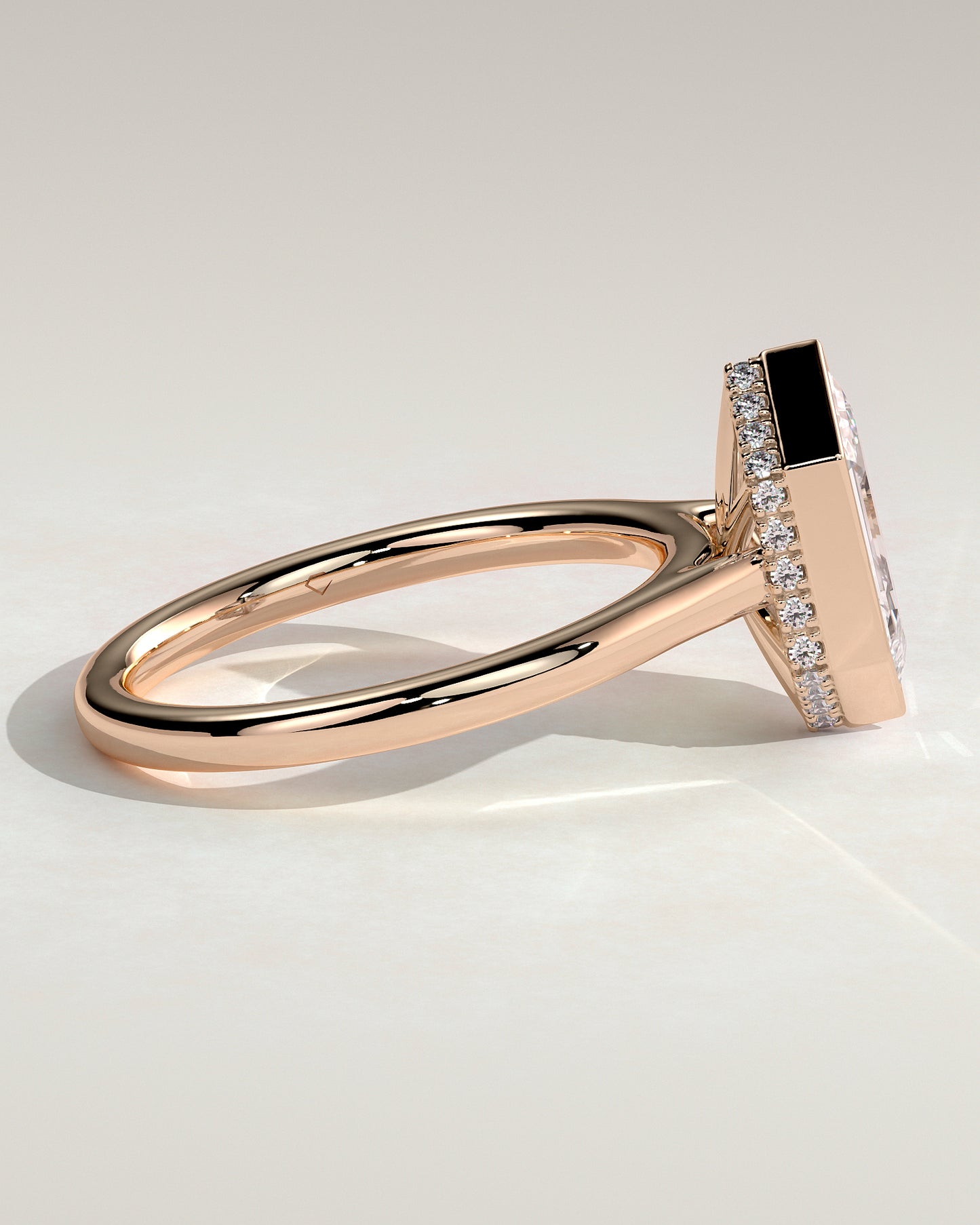 Gloria - Elongated Hexagon Bezel Solitaire with Hidden Halo and Cathedral High Setting Engagement Ring - Rose Gold - Rose Gold 2ct
