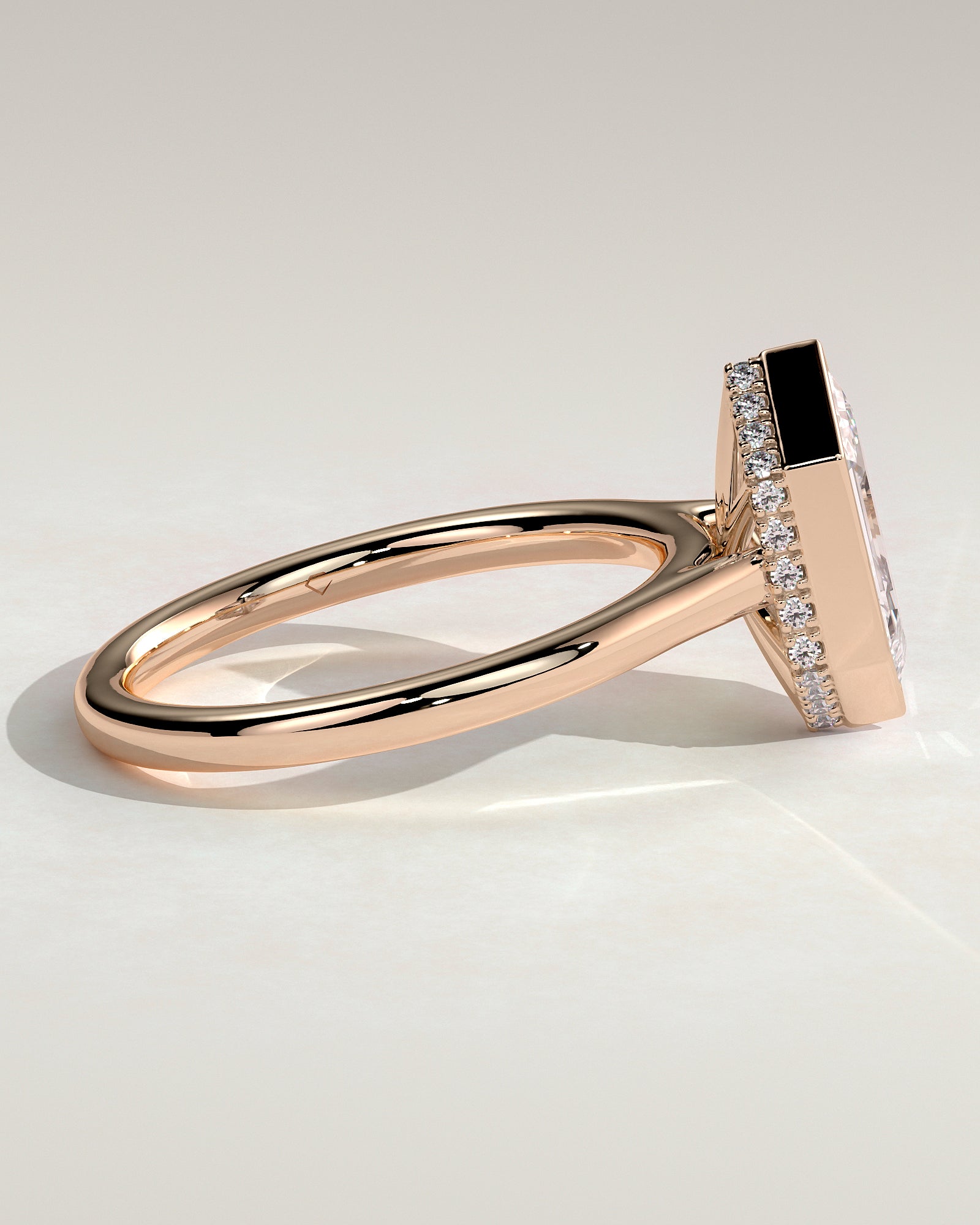 Gloria - Elongated Hexagon Bezel Solitaire with Hidden Halo and Cathedral High Setting Engagement Ring - Rose Gold - Rose Gold 2ct