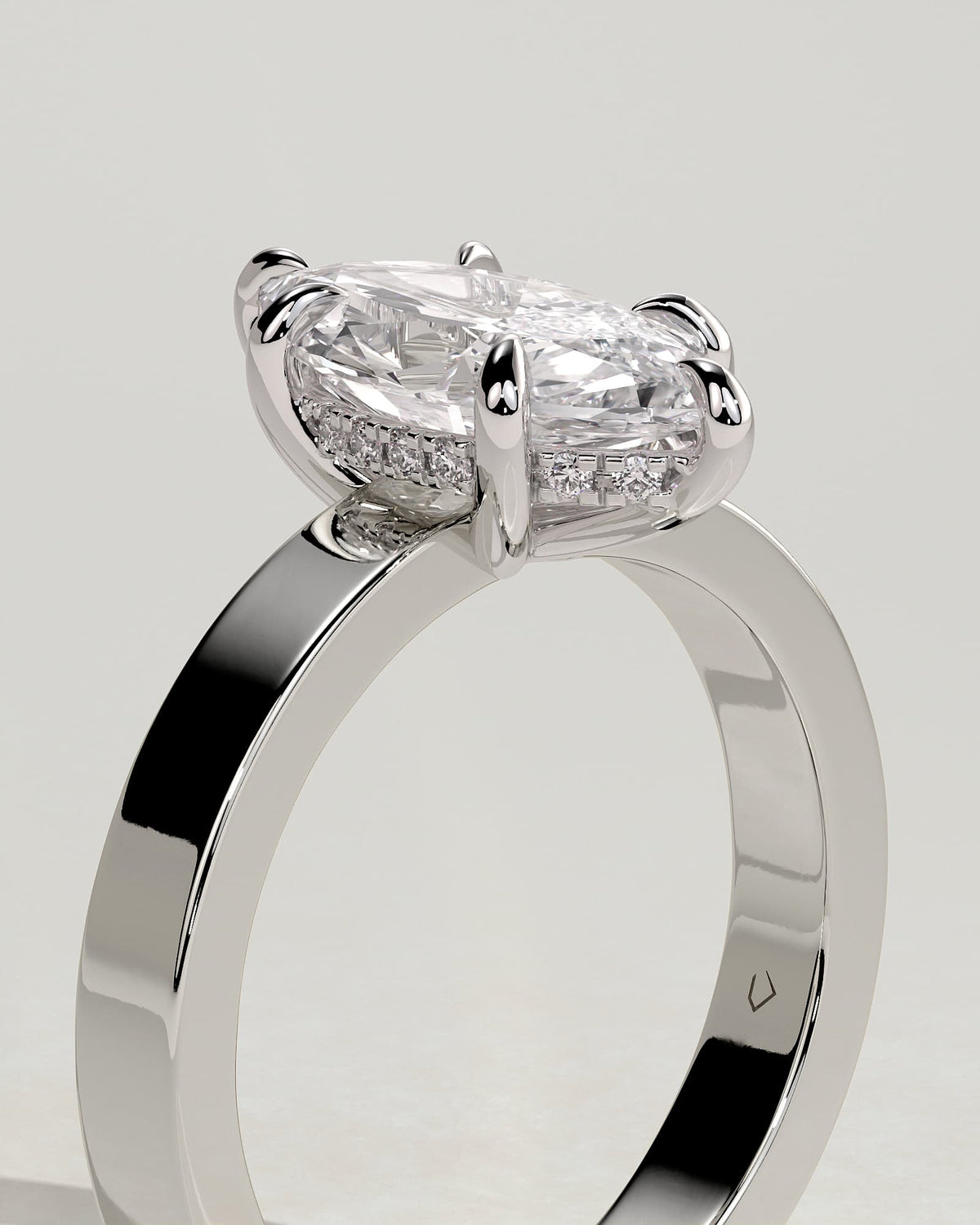 Aisha - Marquise Claw Solitaire with Flat Cigar Band and Hidden Halo Engagement Ring - White Gold - white gold - Lara Jewels