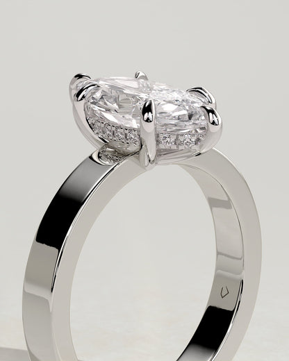 Aisha - Marquise Claw Solitaire with Flat Cigar Band and Hidden Halo Engagement Ring - White Gold - white gold - Lara Jewels