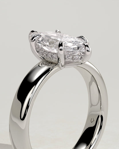 Gigi - Marquise Claw Solitaire with Cigar Band and Hidden Halo Engagement Ring - Platinum