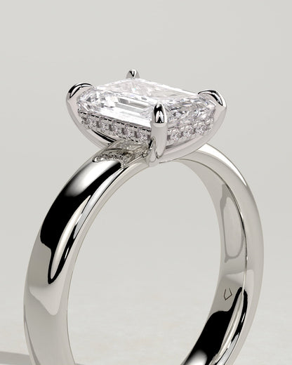 Kate - Emerald Claw Solitaire with Cigar Band and Hidden Halo Engagement Ring - Platinum