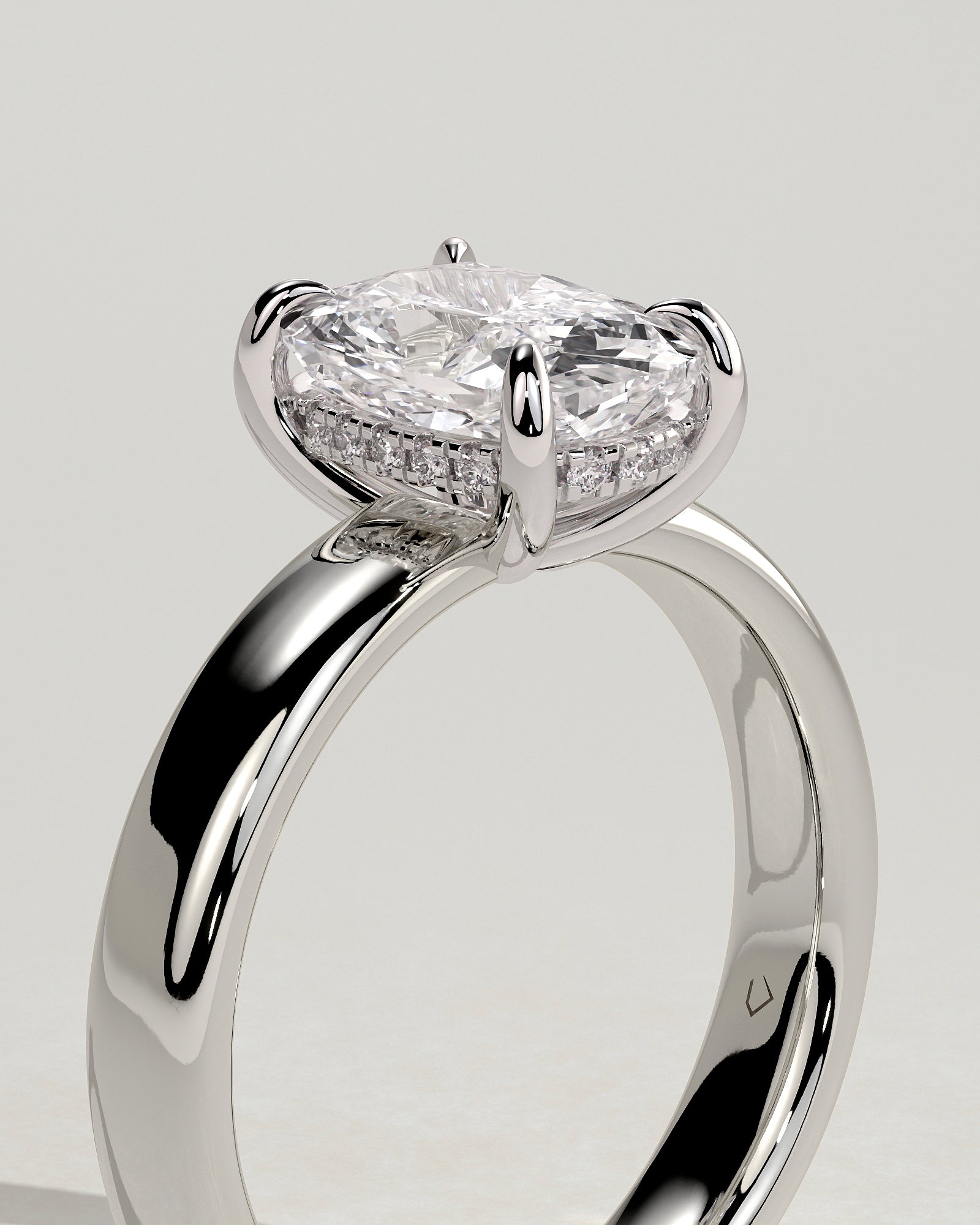 Cora - Elongated Cushion Claw Solitaire with Cigar Band and Hidden Halo Engagement Ring - Platinum - White Gold / Platinum 2ct