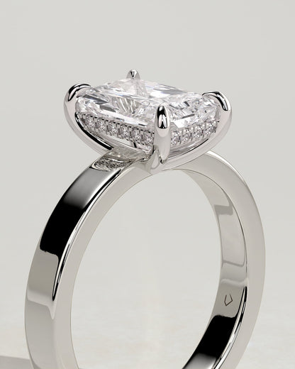 Aida - Radiant Claw Solitaire with Flat Cigar Band and Hidden Halo Engagement Ring - Platinum - platinum - Lara Jewels