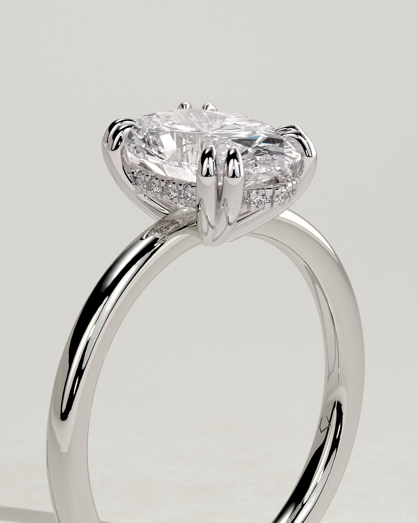 Avery - Oval Double Claw Solitaire with Hidden Halo Engagement Ring - Platinum - White Gold / Platinum 2ct
