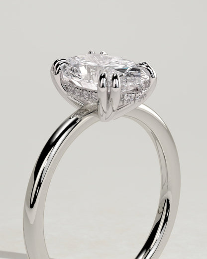 Avery - Oval Double Claw Solitaire with Hidden Halo Engagement Ring - Platinum