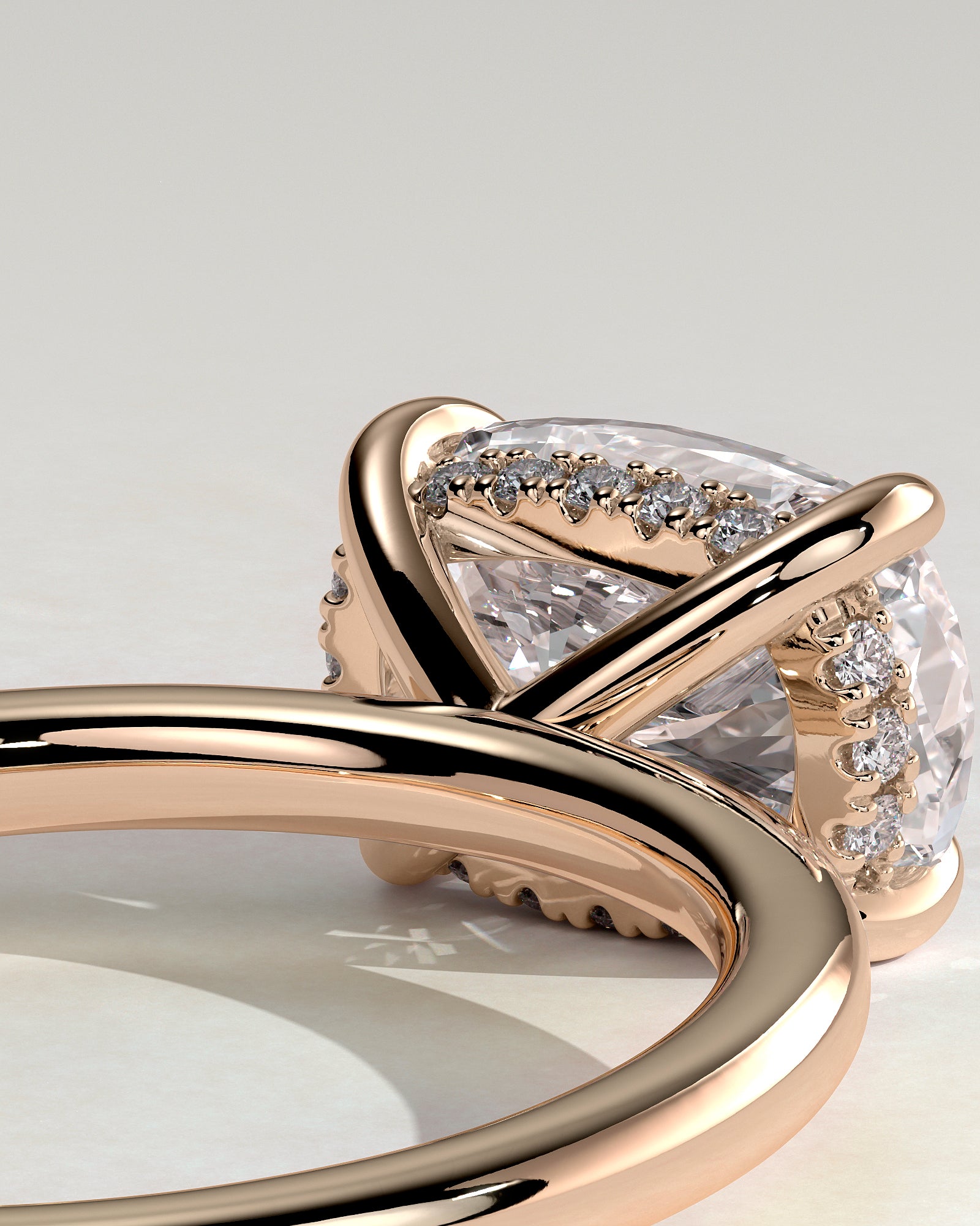 Frida - Elongated Cushion East West Claw Solitaire with Hidden Halo Engagement Ring - Rose Gold - Rose Gold 2ct