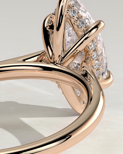 Jenna - Marquise Claw Solitaire with Hidden Halo and Cathedral High Setting Engagement Ring - Rose Gold