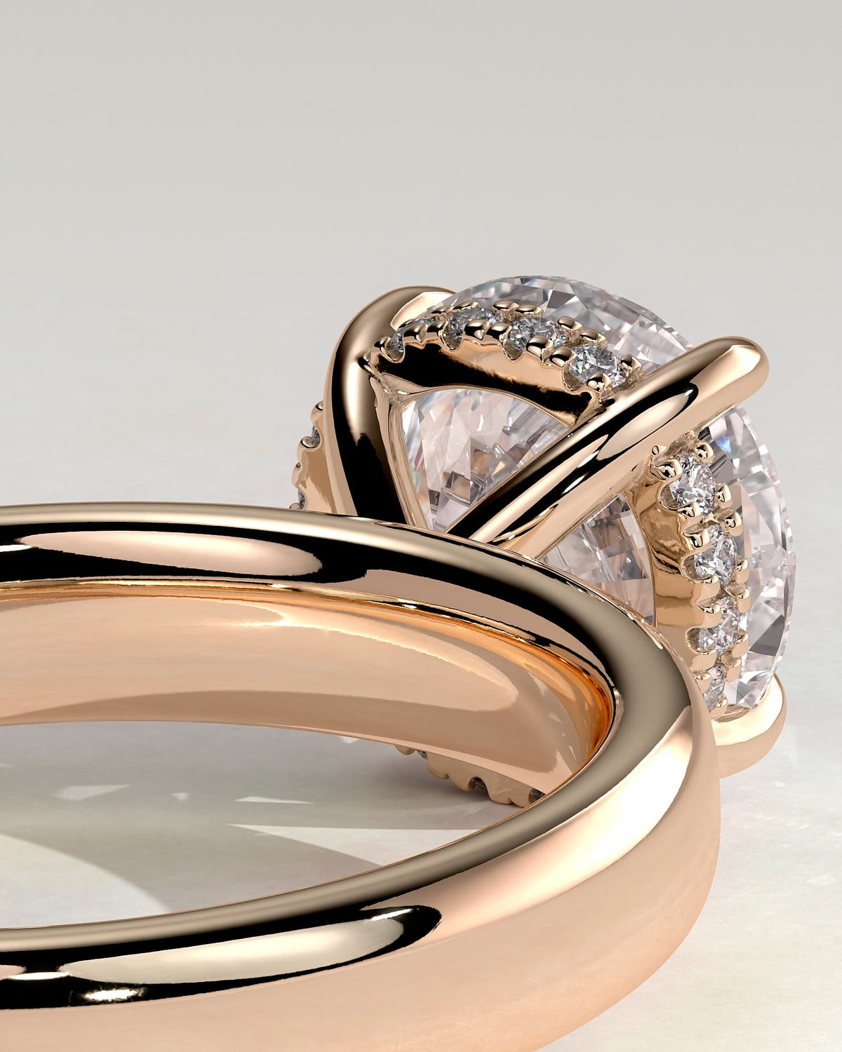 Kylie - Statement Round Claw Solitaire with Cigar Band and Hidden Halo Engagement Ring - Rose Gold