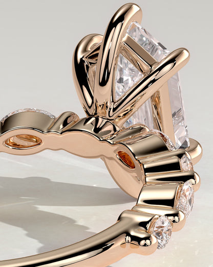 Agnes - Elongated Hexagon Claw Solitaire with Marquise and Round Accent Stones Engagement Ring - Rose Gold - rose gold - Lara Jewels