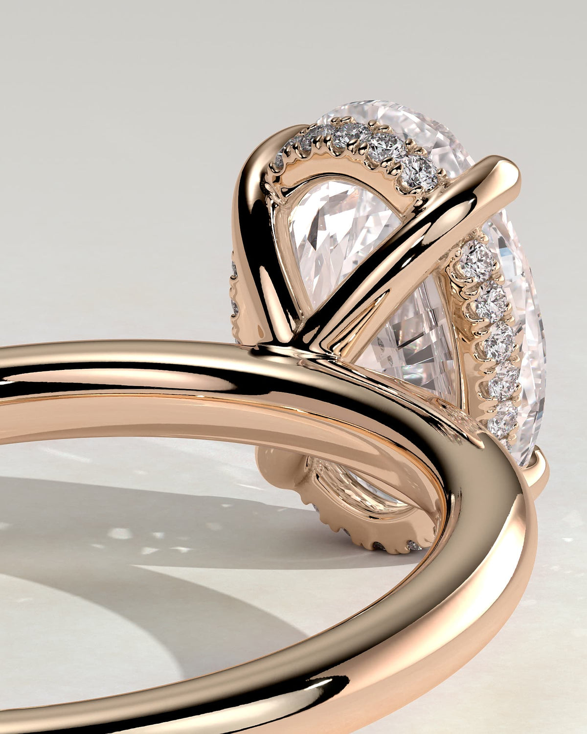 Emma - Classic Oval Claw Solitaire with Hidden Halo Engagement Ring - Rose Gold
