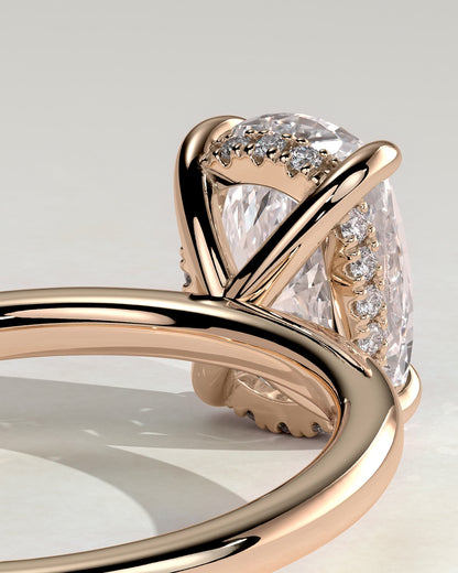 Ava - Elongated Cushion Claw Solitaire with Hidden Halo Engagement Ring - Rose Gold