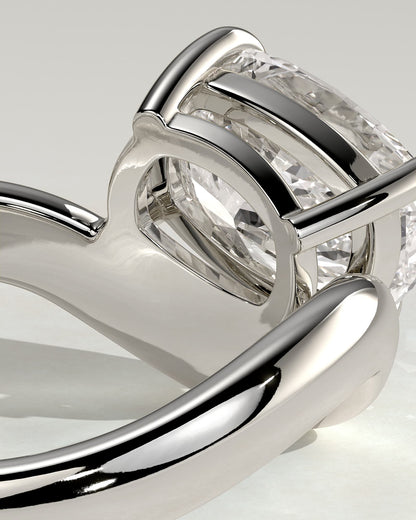 Taryn - Elongated Cushion East West Claw Solitaire with Wave Band Engagement Ring - White Gold