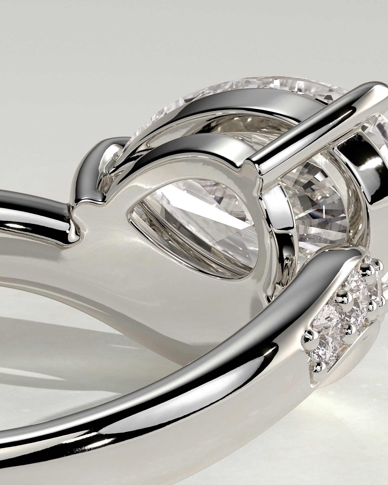 Eliza - Pear Claw Solitaire with Bead Set Pave Wave Band and East West Setting Engagement Ring - Platinum - White Gold / Platinum 2ct